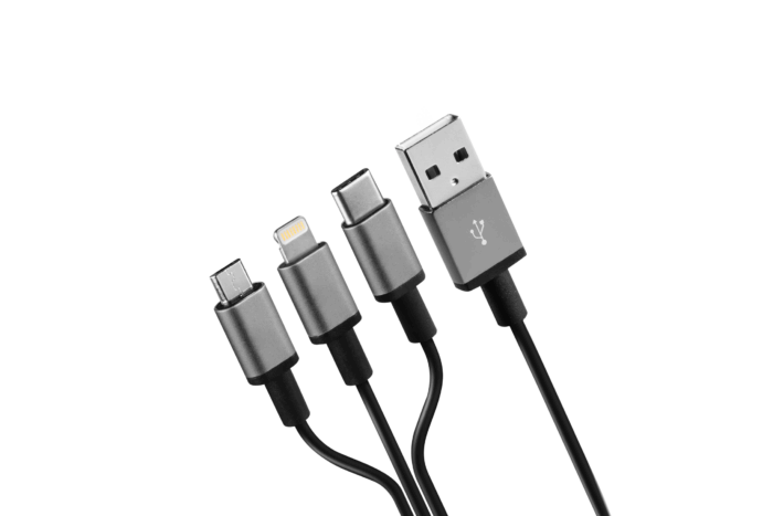 38847 USB-A=C+L+M_側圖 Cerbero USB A > USB C + Apple 8pin + Micro USB